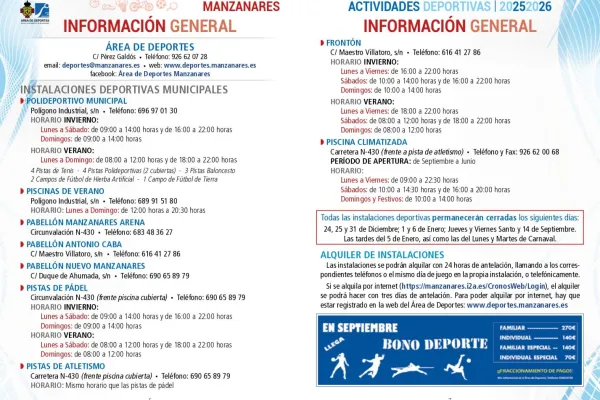 Agenda Ocio - ACTIVIDADES DEPORTIVAS, MANZANARES