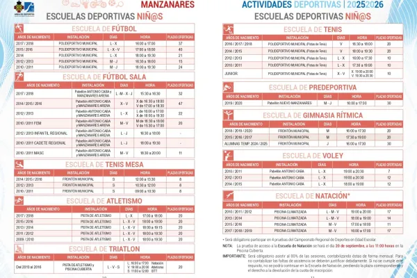 Agenda Ocio - ACTIVIDADES DEPORTIVAS, MANZANARES