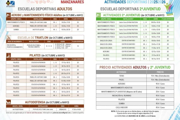 Agenda Ocio - ACTIVIDADES DEPORTIVAS, MANZANARES